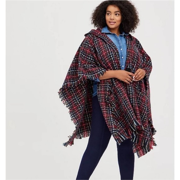 torrid Sweaters - Torrid Hooded Ruana Plaid Poncho One Size